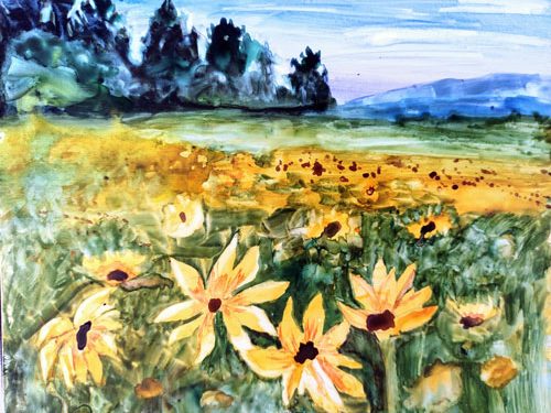 Watercolor Sunflower field