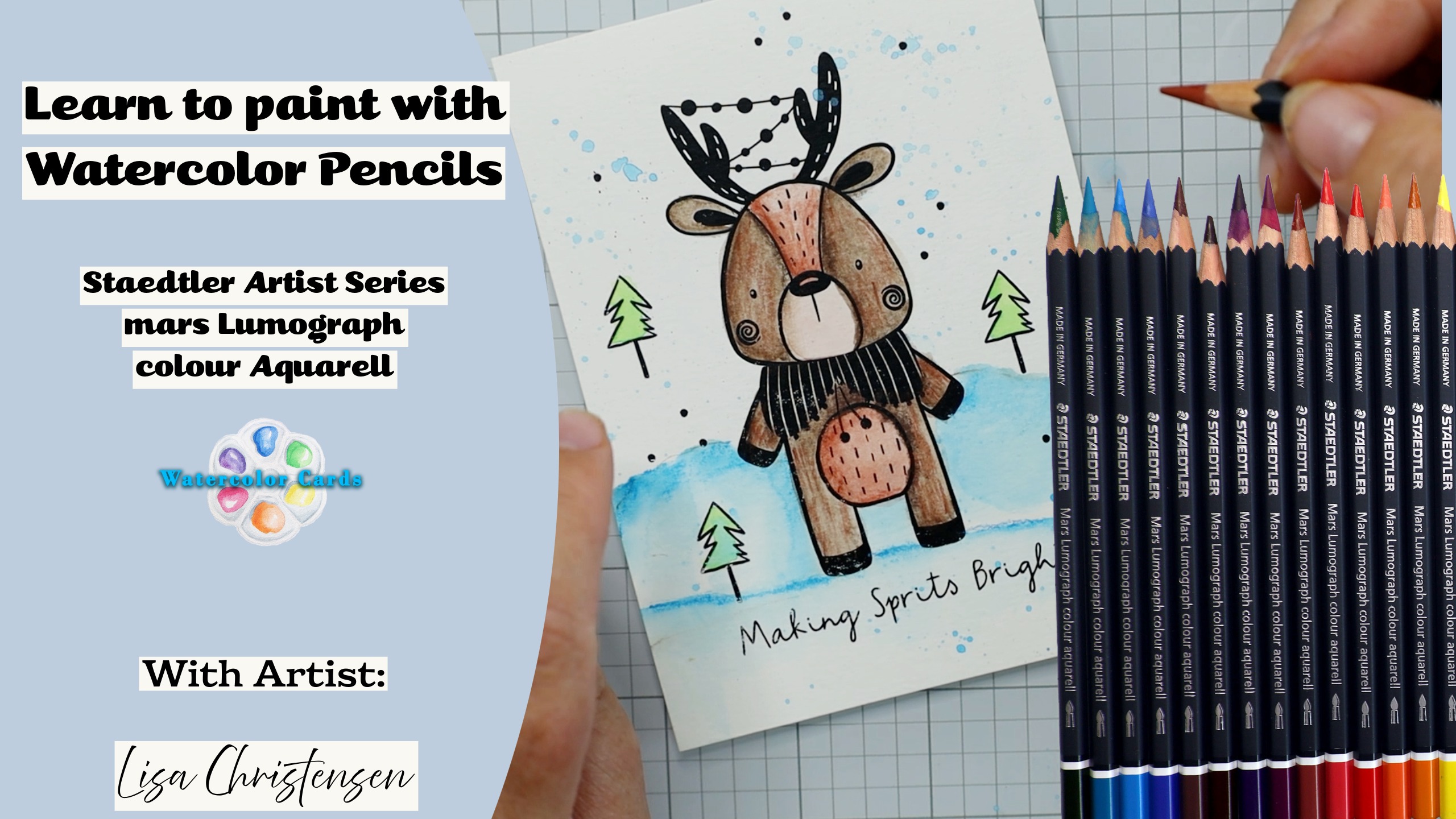 Learn to Paint with Watercolor Pencils with Holiday Cards using Staedtler Mars Lumograph Colour Aquarell